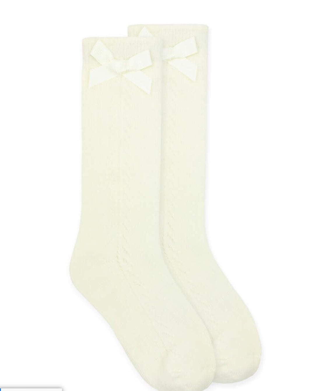 ivory pointelle bow high knee socks