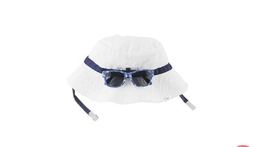 White and navy swim hat