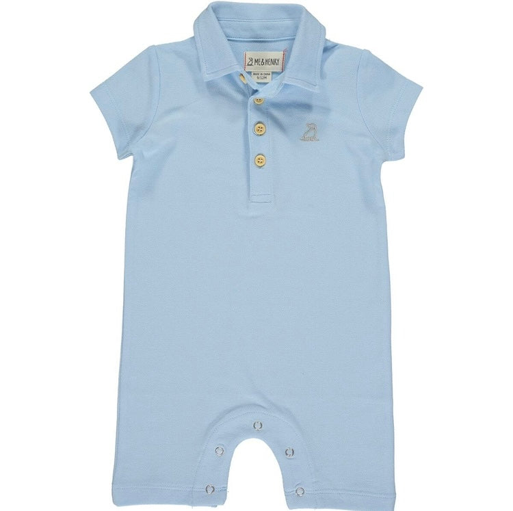 Pale Blue Pique Polo Romper