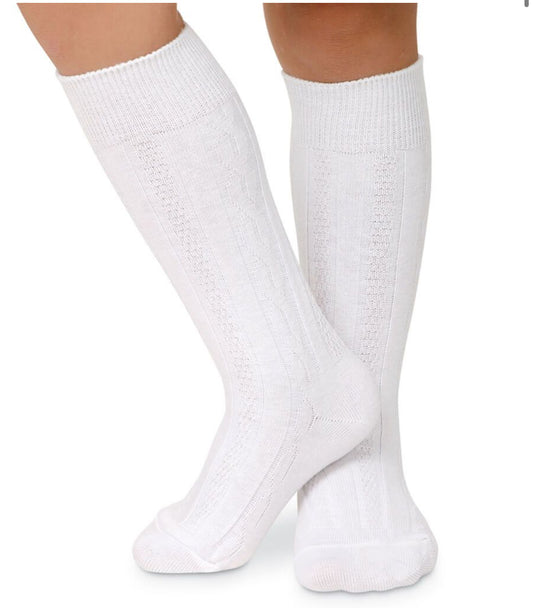 white classic knee high cable socks