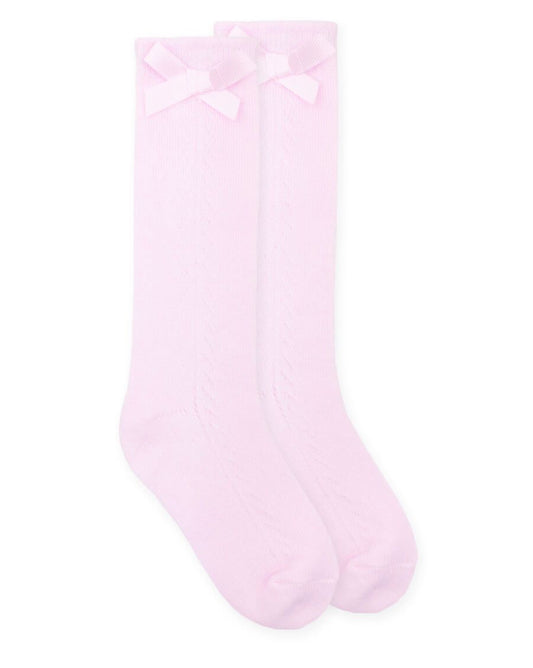 pink pointelle bow knee high socks