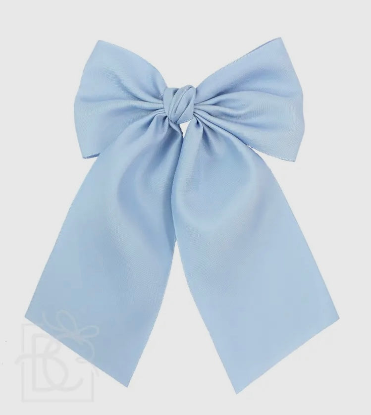 French Blue Opaque Satin Bow with Euro Knot And Tails