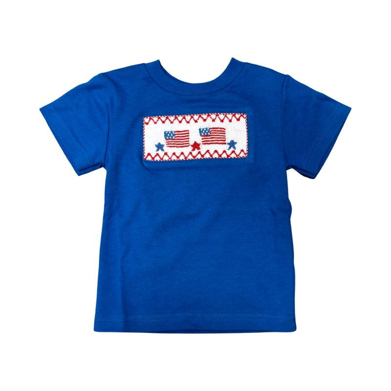 blue american flag smocked shirt