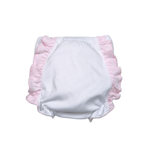 Pima White Diaper Cover With Pink Ruffles