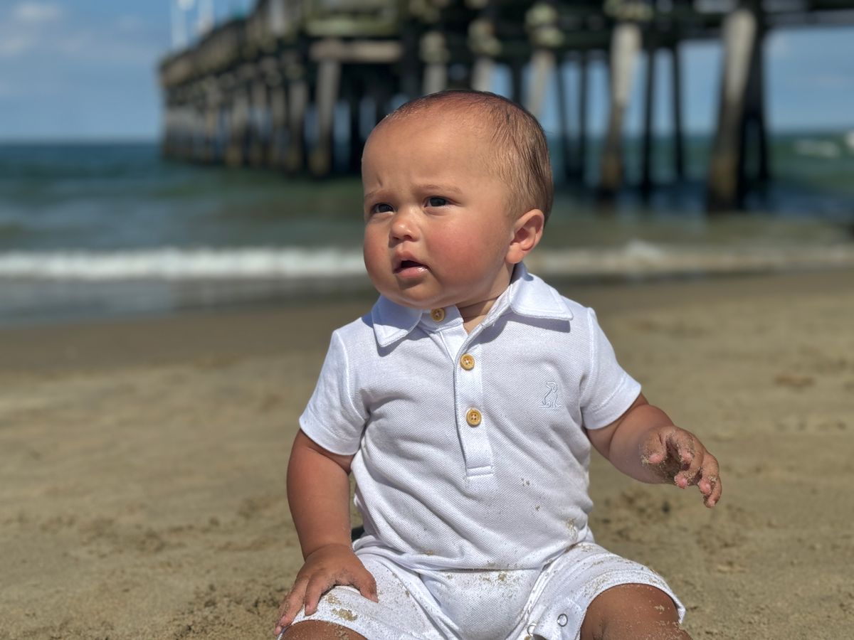 White Pique Polo Romper