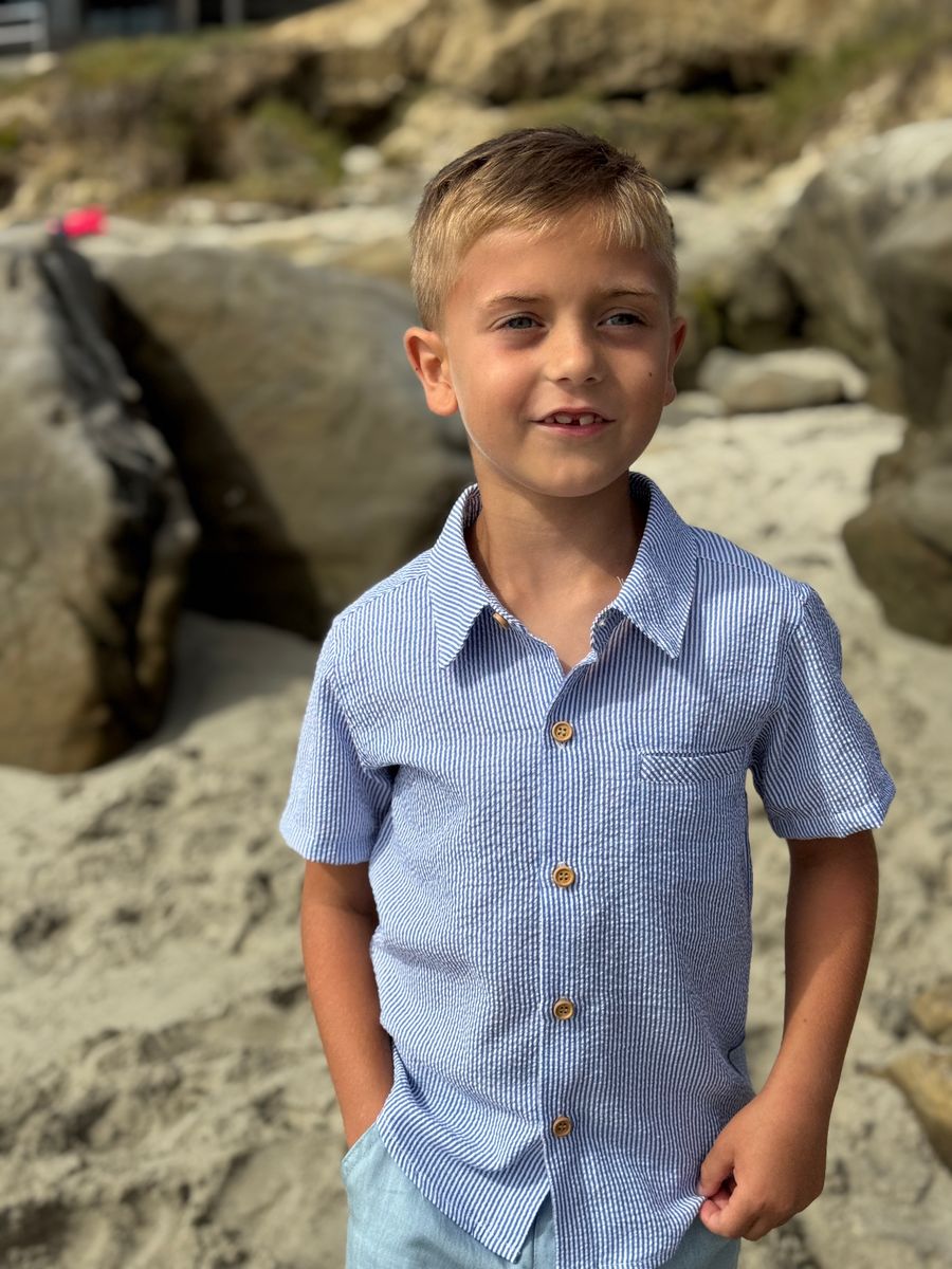 Pale Blue Seersucker Woven Shirt