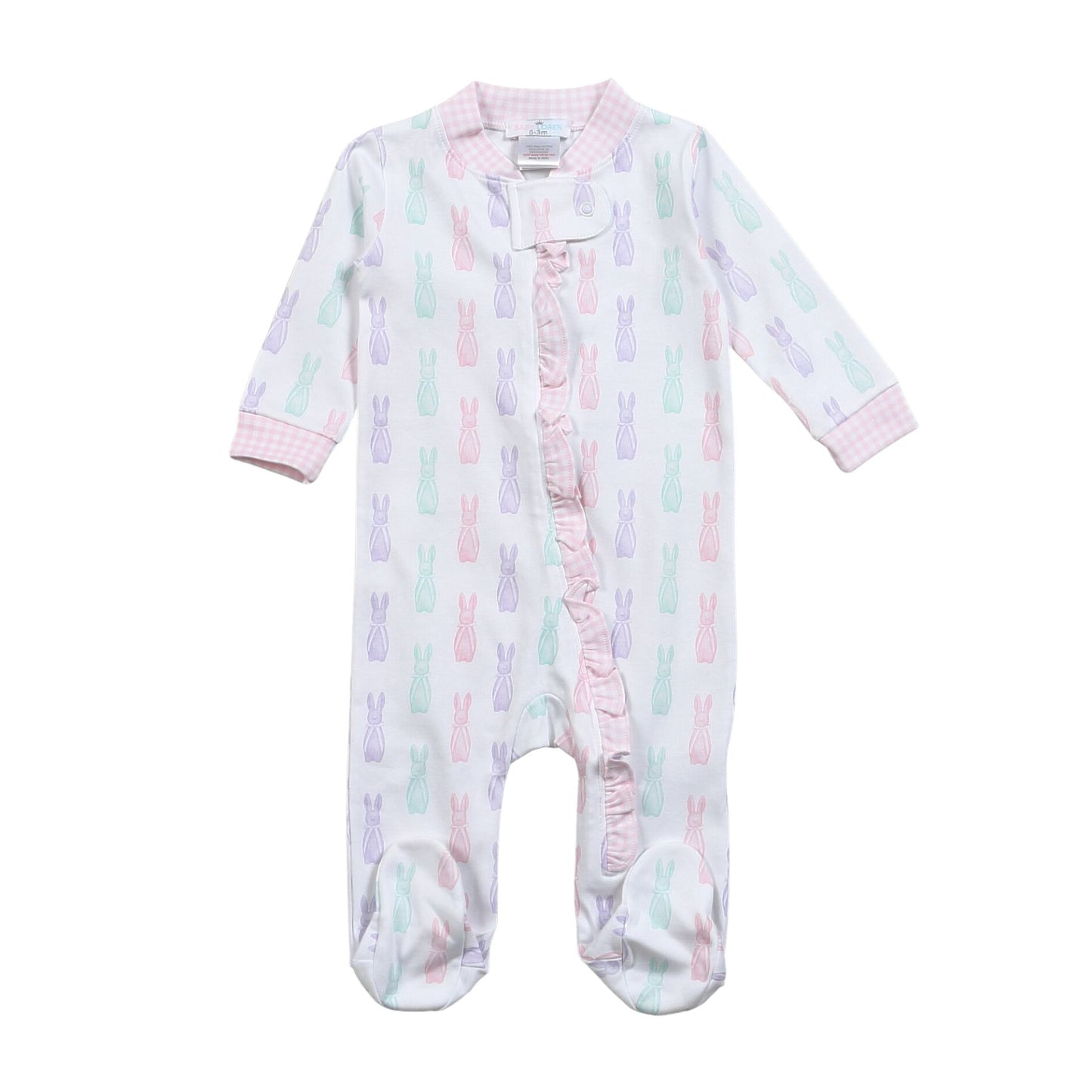 Easter bunny pink Pima zippered footie