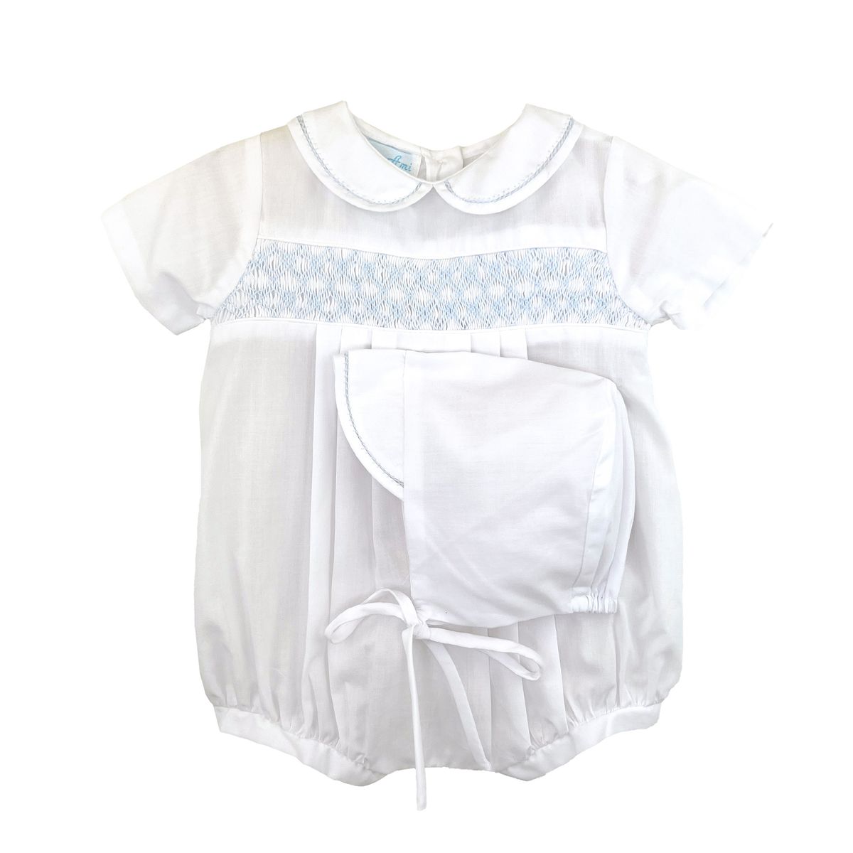 White Bubble with Blue Smocking