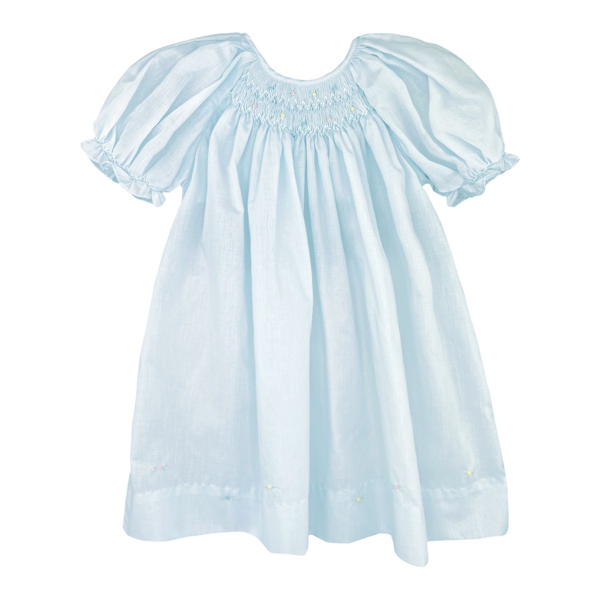 Blue Daygown with Raglan Sleeves and Embroidered Hem