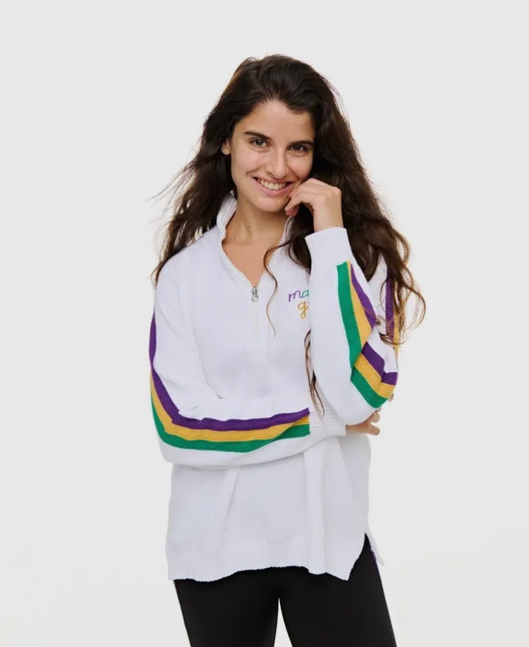 Ladies and Kids Mardi Gras Quarter Zip Sweater