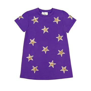 Purple and Gold Sequin Star Dress