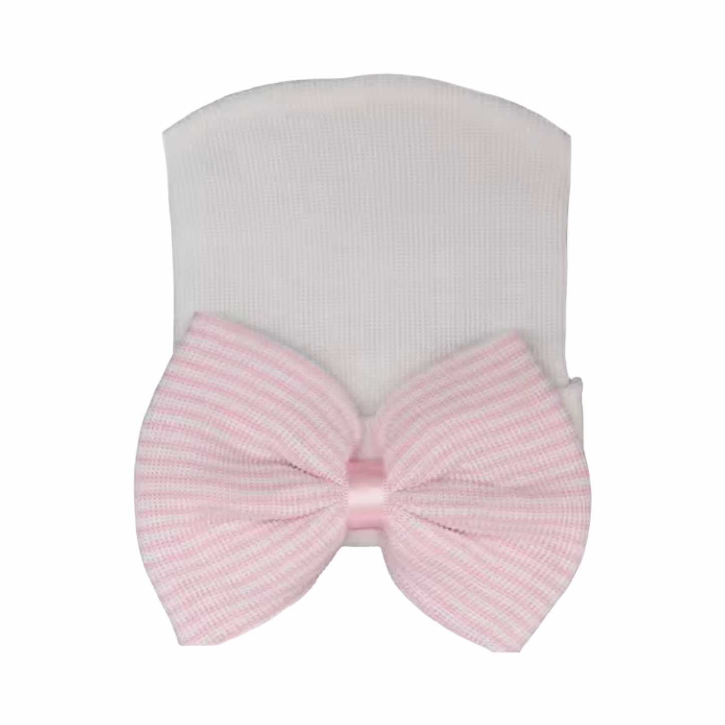 White Cotton Beanie with Pink Bow
