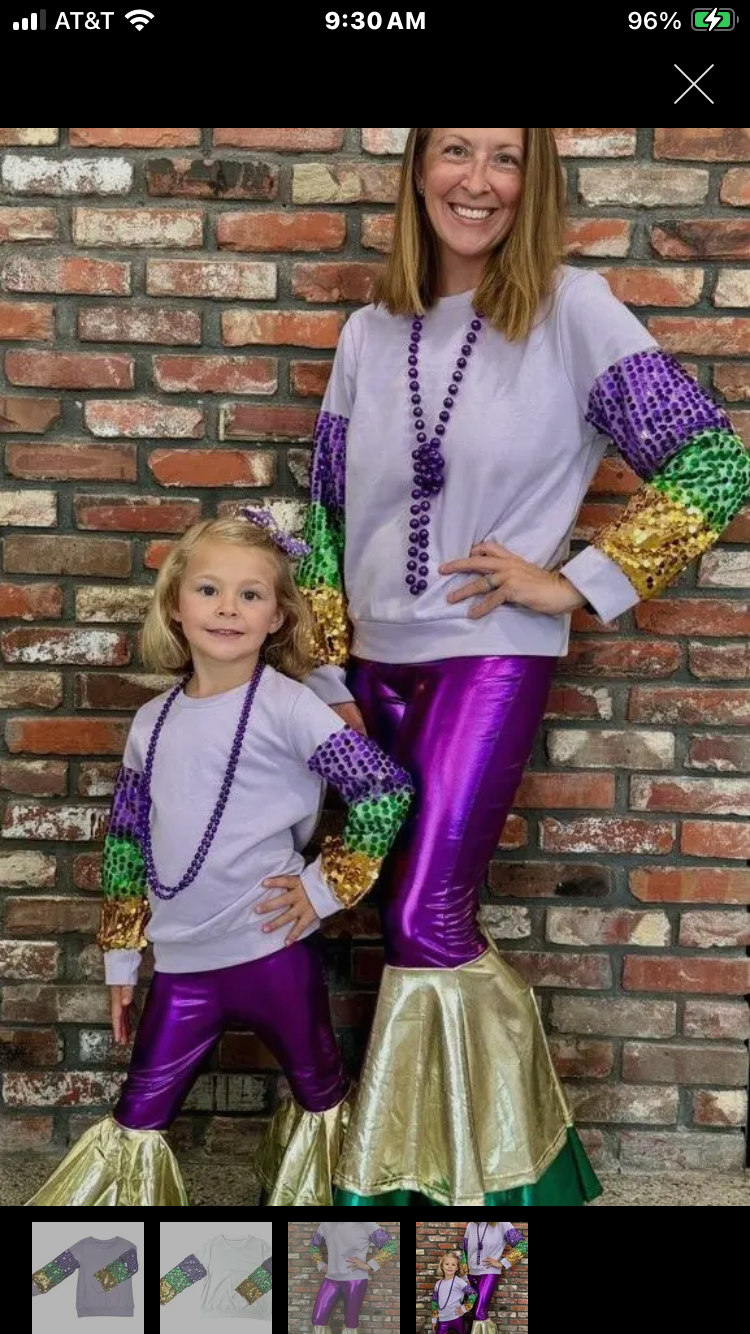 Mardi Gras Metallic Bell Botton Leggings