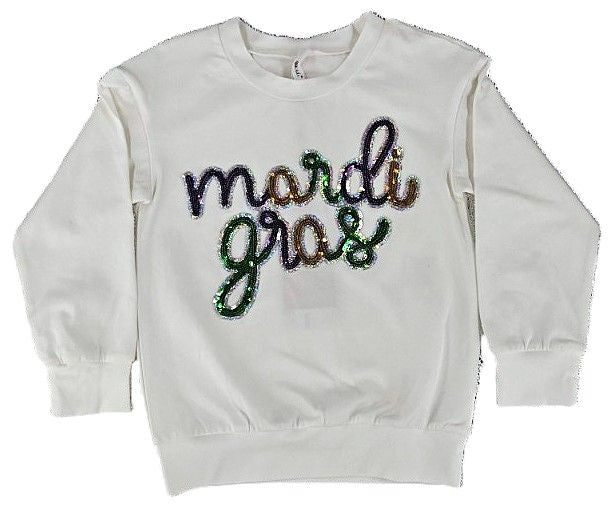 Mardi Gras White Sequin Sweatshirt