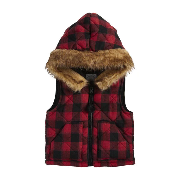 Red Plaid Fur Vest