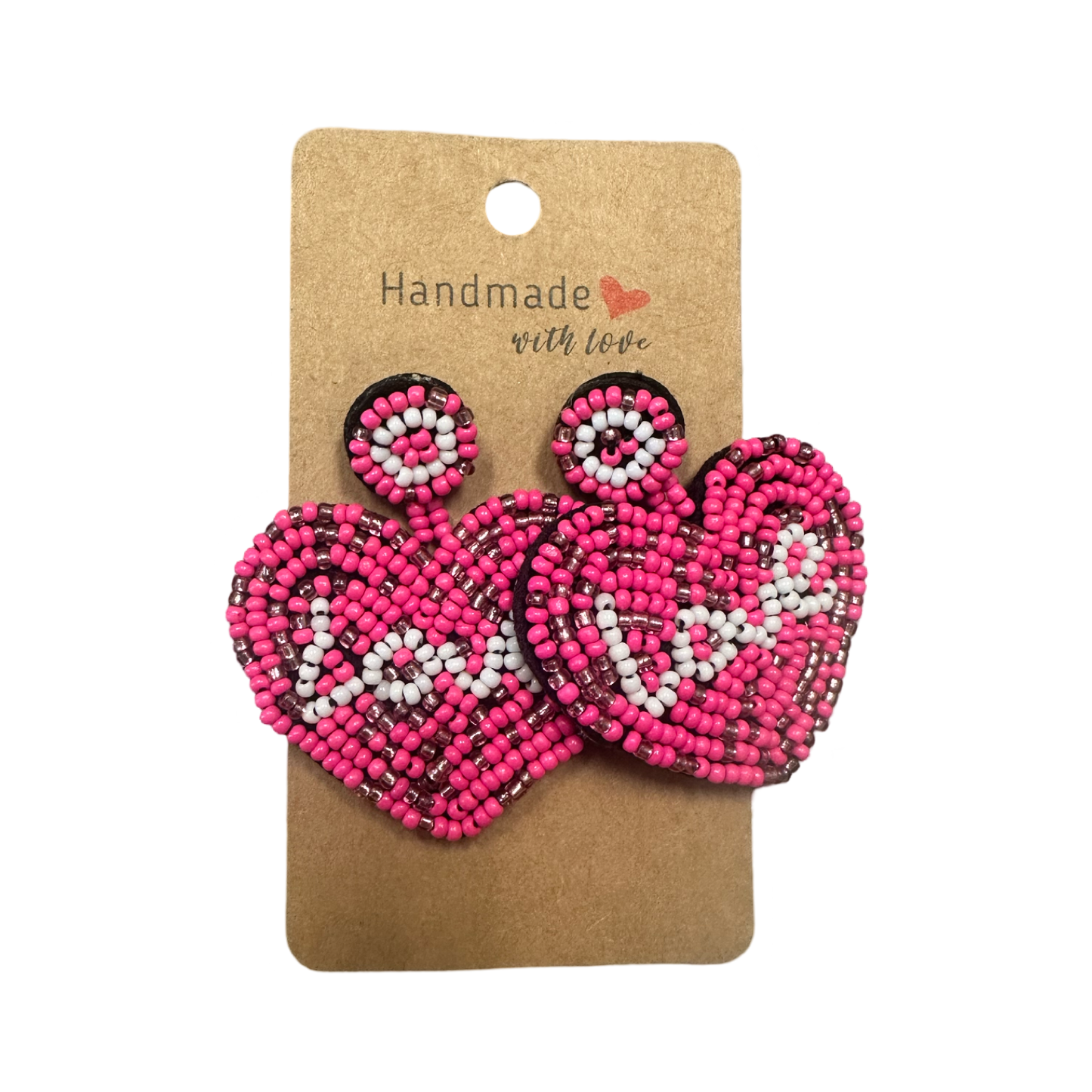 Pink love heart beaded earrings