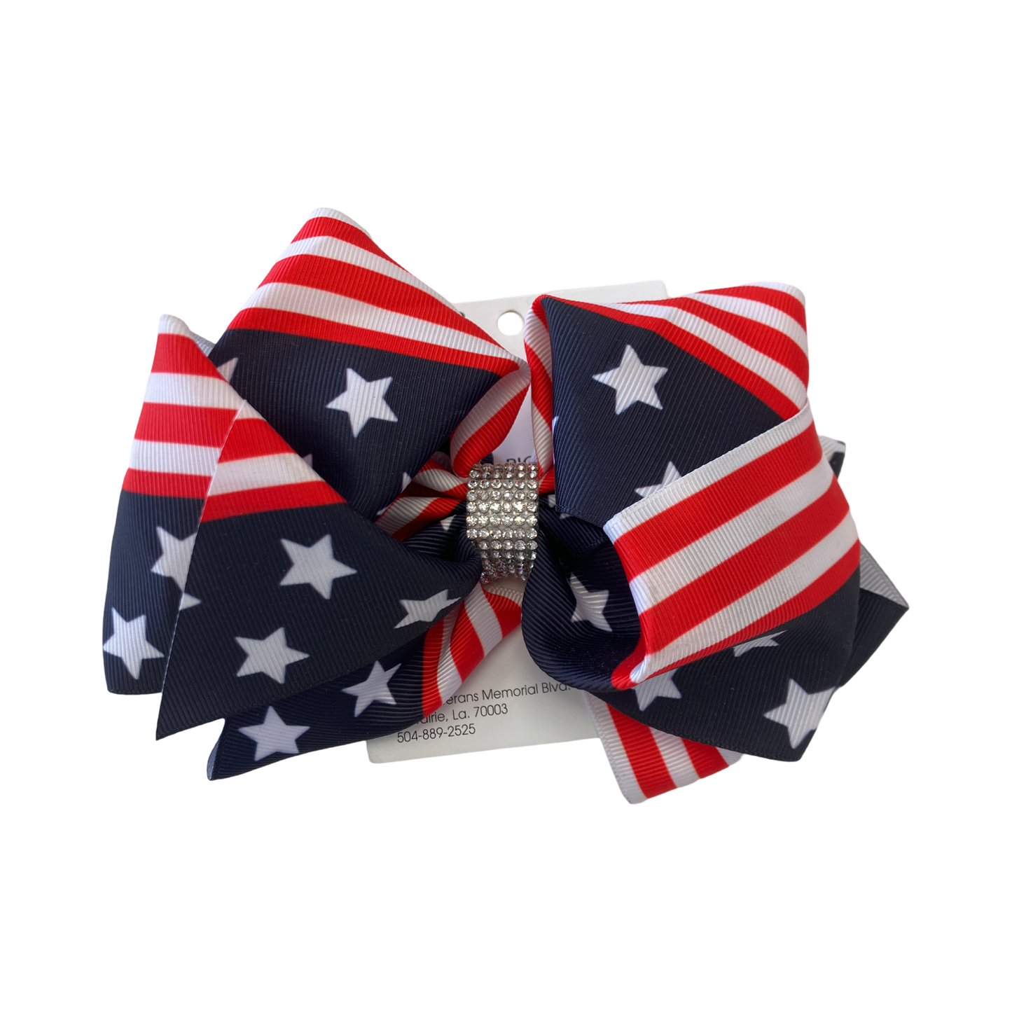 Large rhinestone flag bow