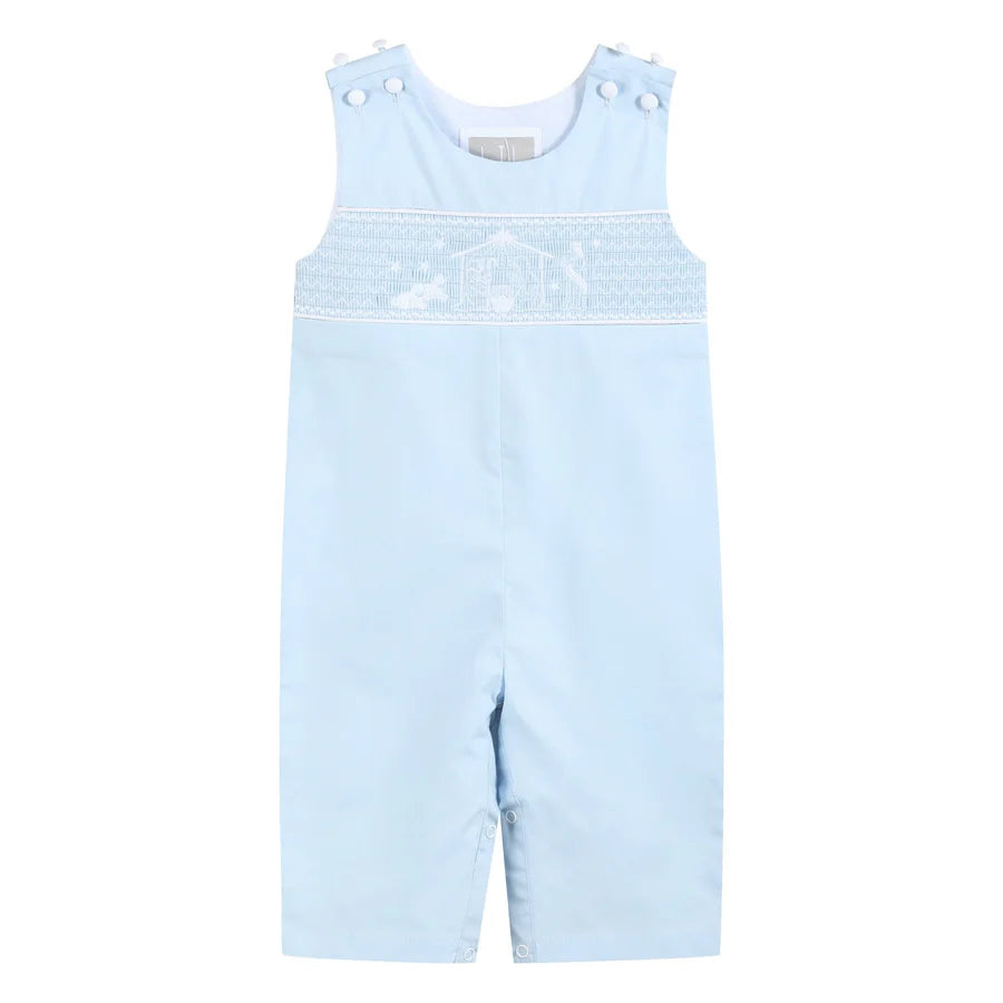 Light Blue Nativity Smocked Christmas Longall