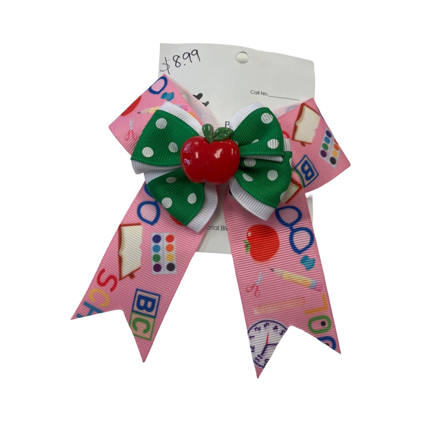 Pink and green school bow