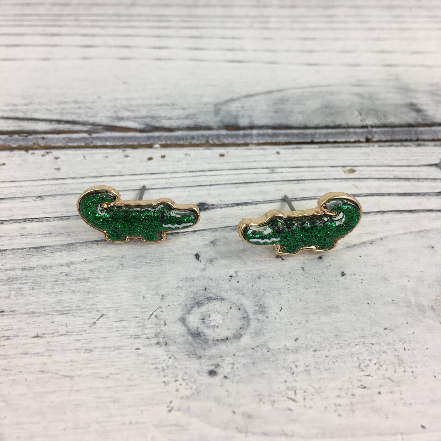 Tiny glitter alligator post earrings