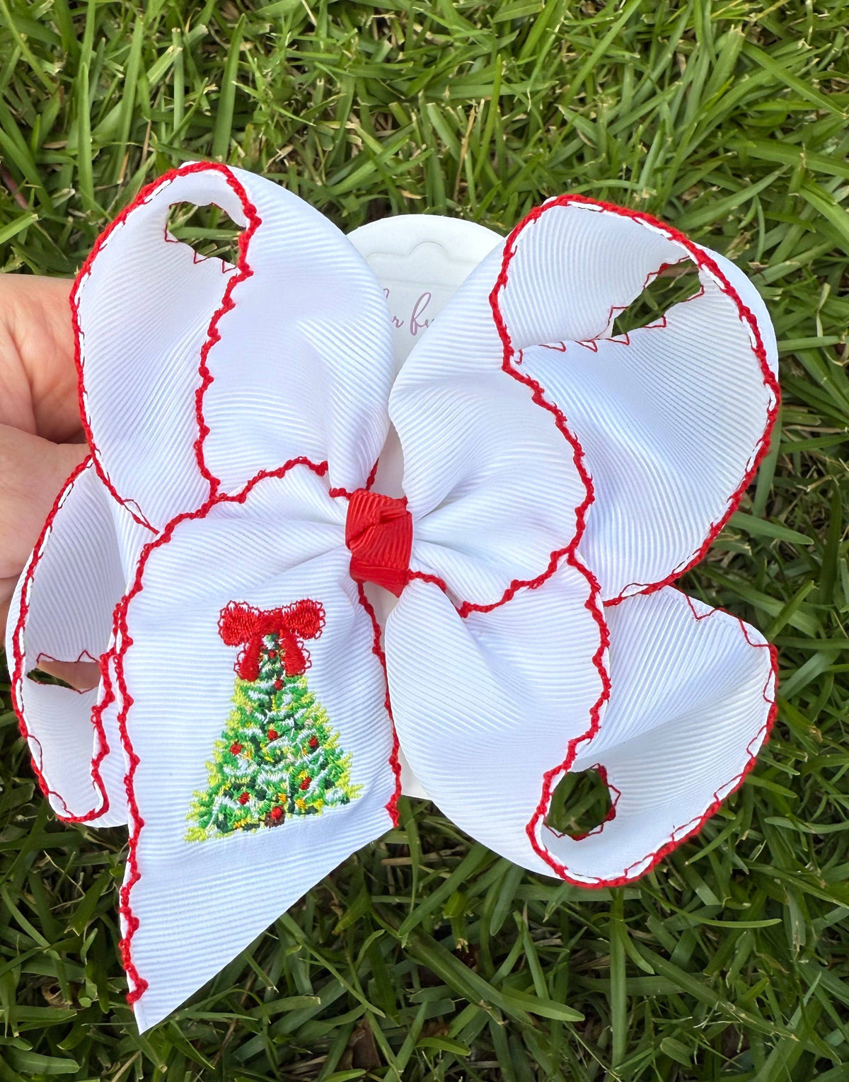 Holiday Heirloom Tree Moonstitch Hair Bow
