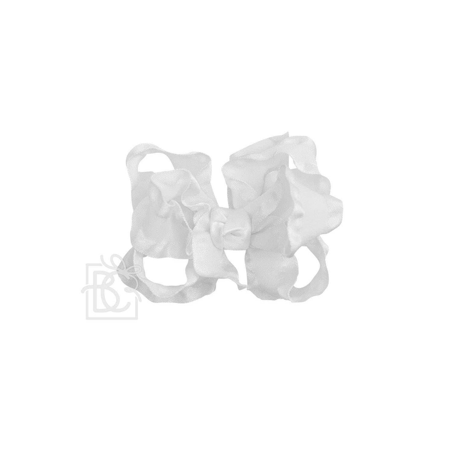 DOUBLE RUFFLE BOW ON CLIP: WHITE
