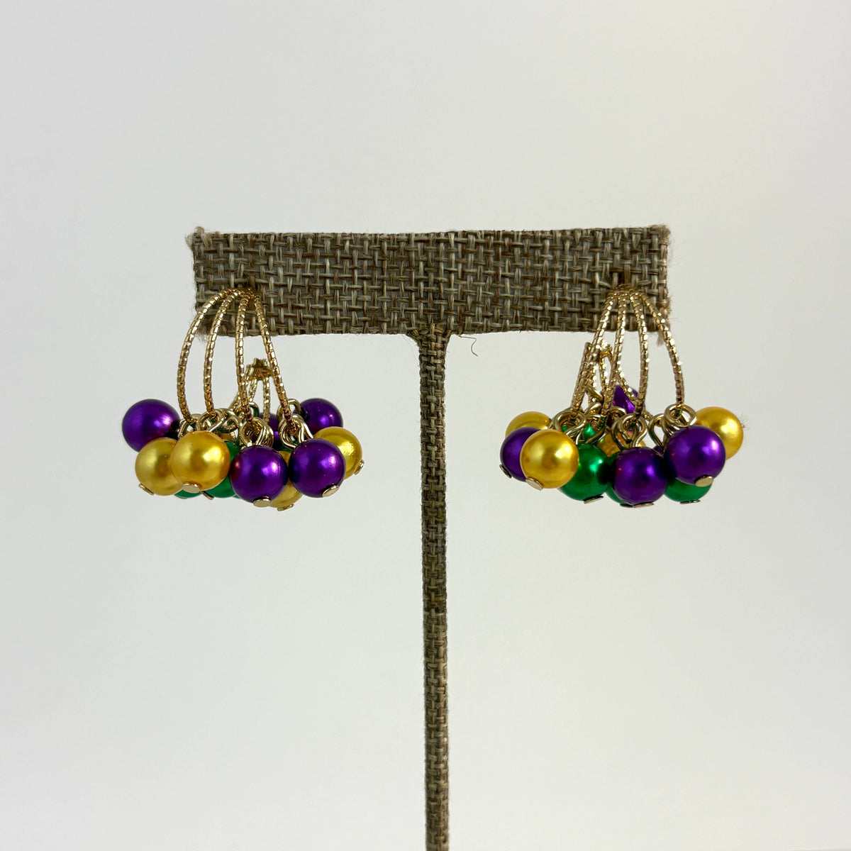 Mardi Gras Pearl Cluster Hoop Earrings