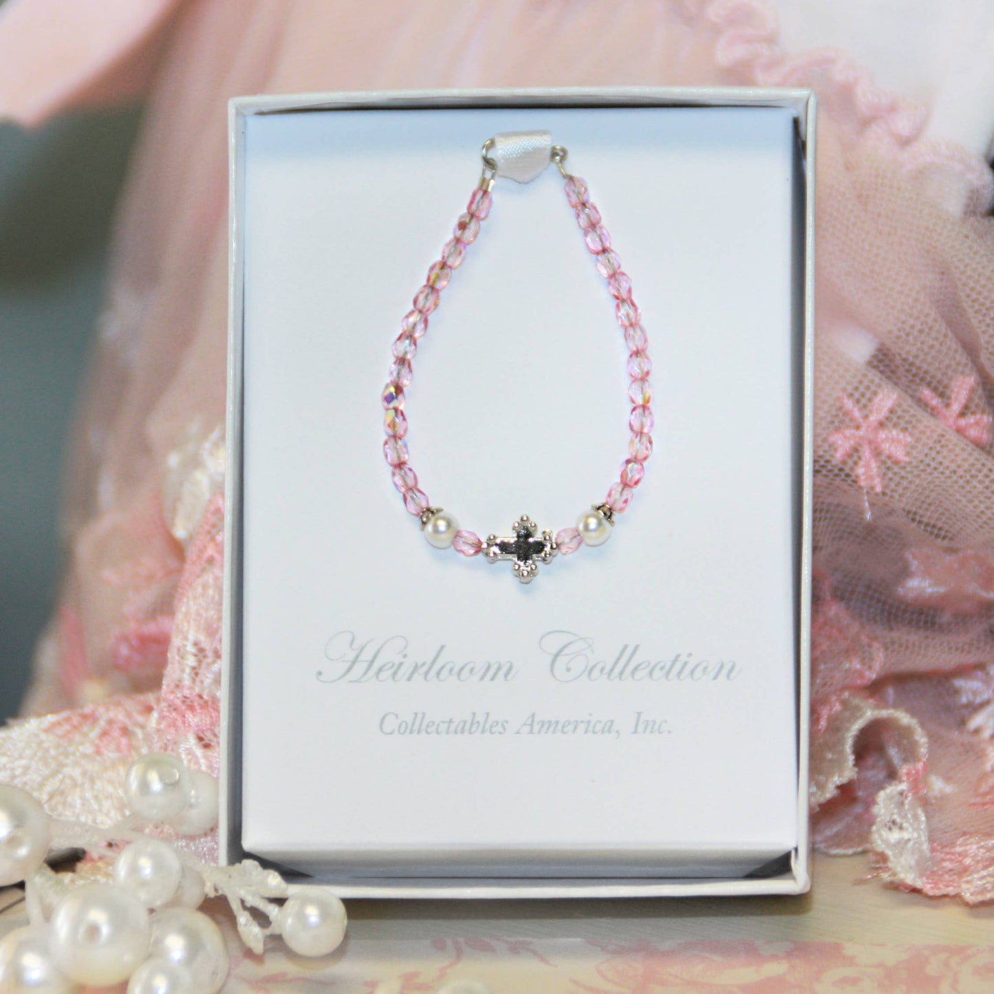Infant Sweet Cross Pink Crystal Bracelet