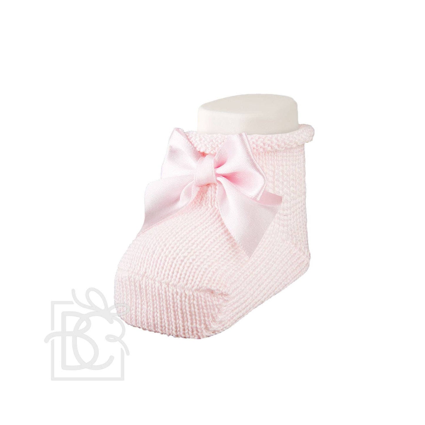 Newborn Scottish Yarn Socks With Bow: Soft Pink / Newborn
