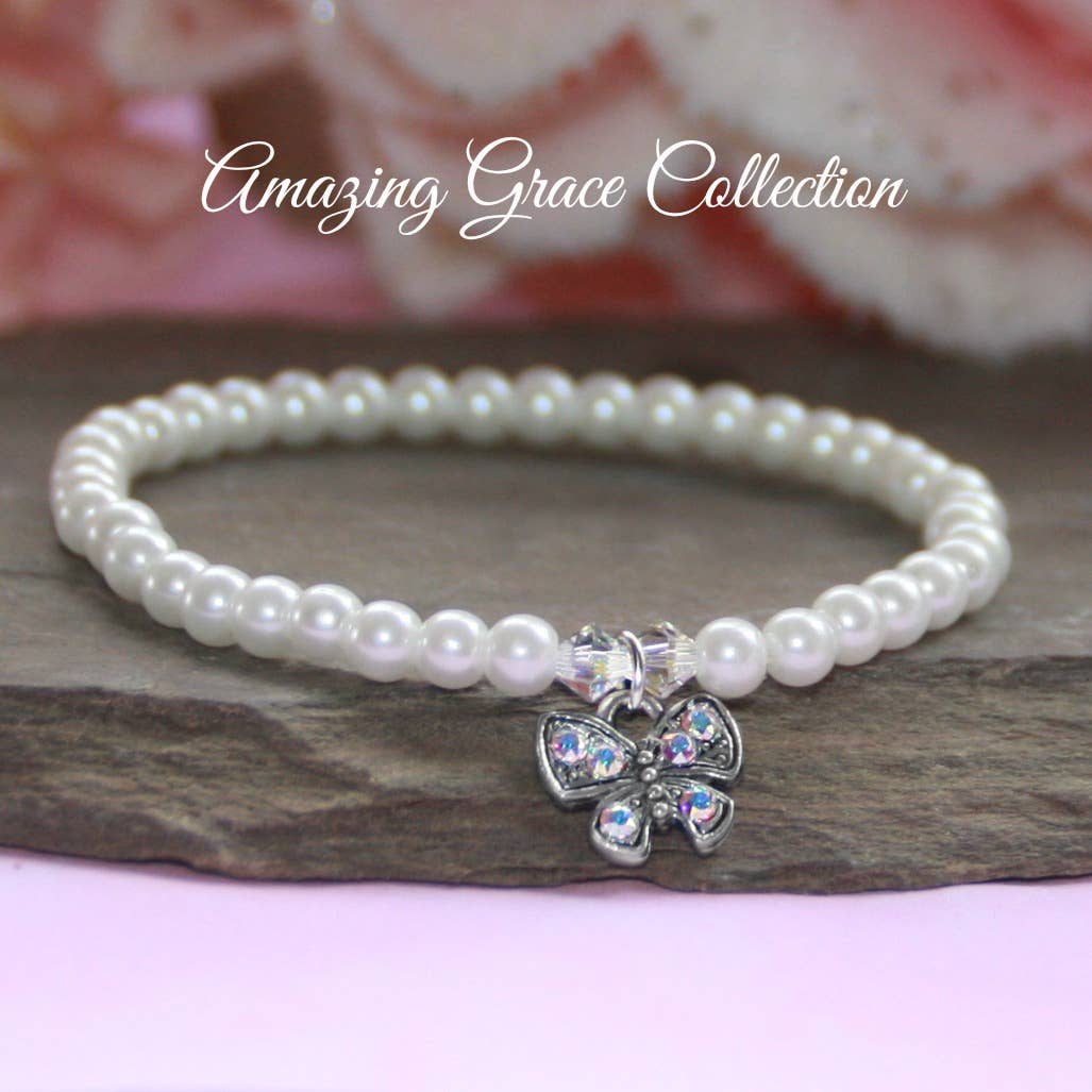 Girl Butterfly Pearl 6.5" Bracelet
