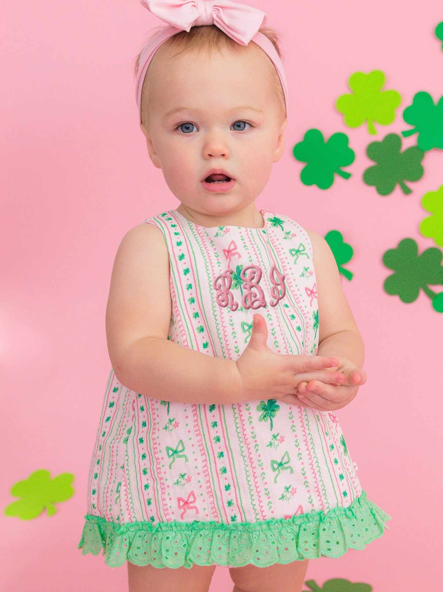 Baby Girls Clover Bows & Wishes Cotton Gauze Swing Top & Bloomer Set