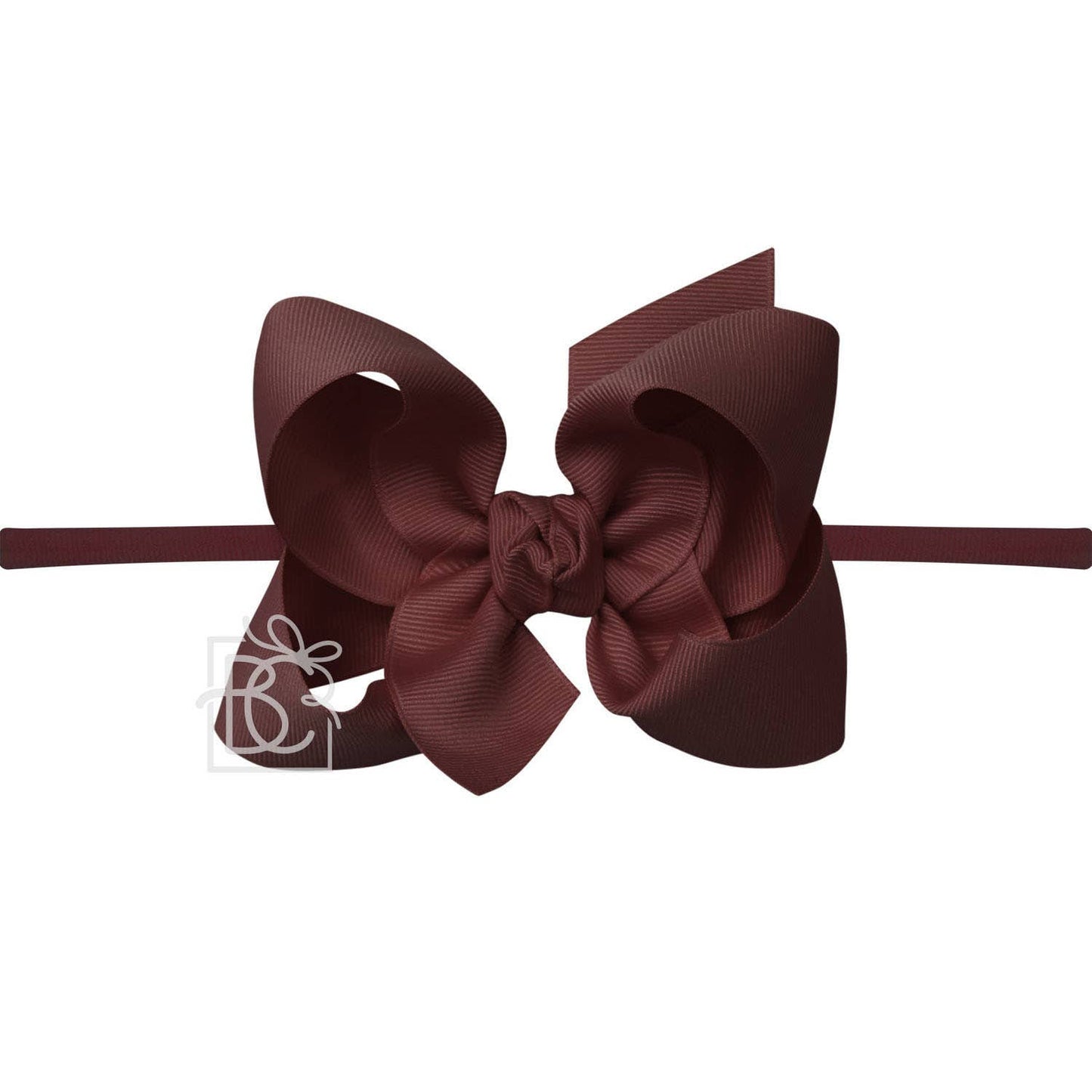1/4" NYLON PANTYHOSE HEADBAND W/SIGNATURE GROSGRAIN BOW: BURGUNDY / 4.5" Large