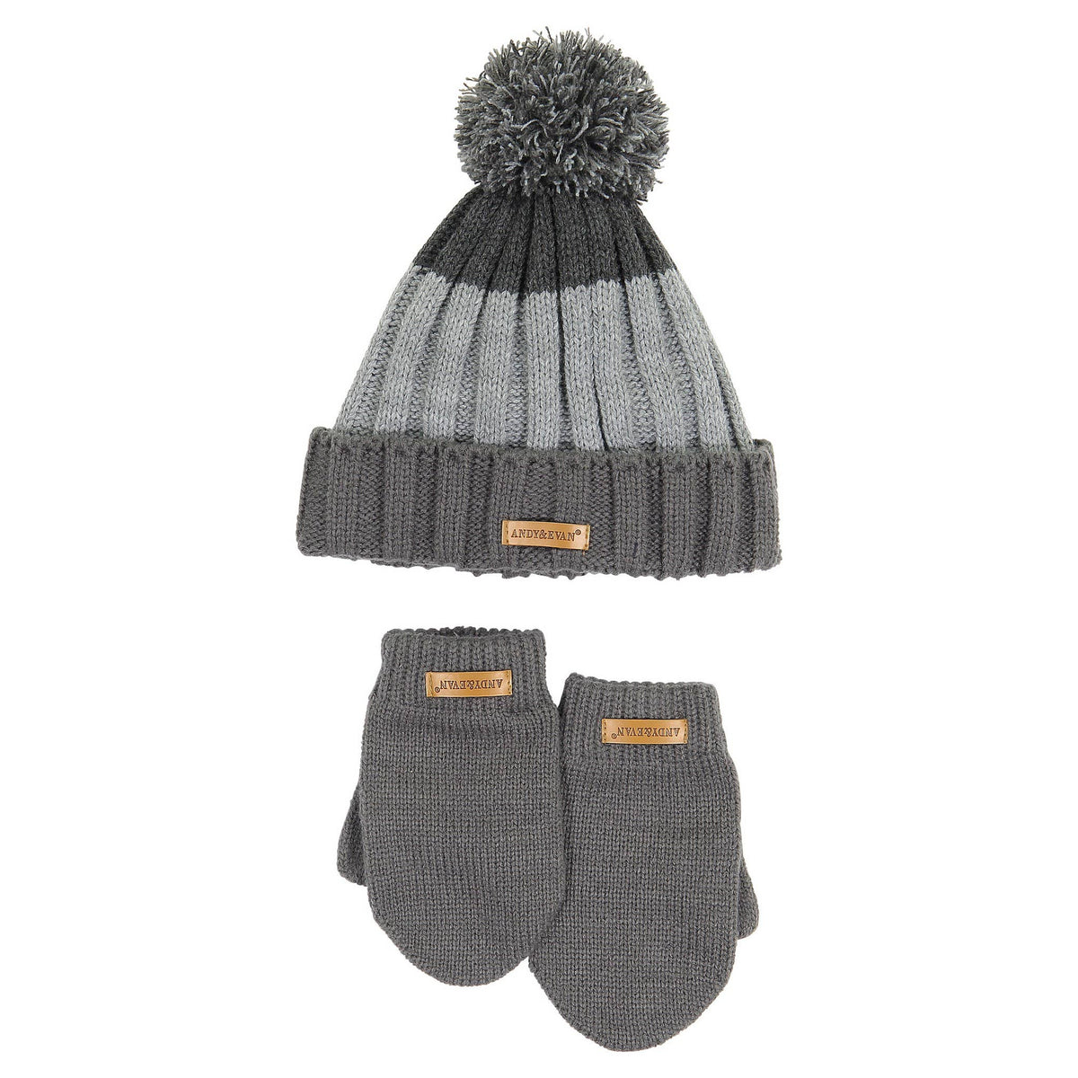 Boys Toddler Hat & Glove Set -Grey Stripe
