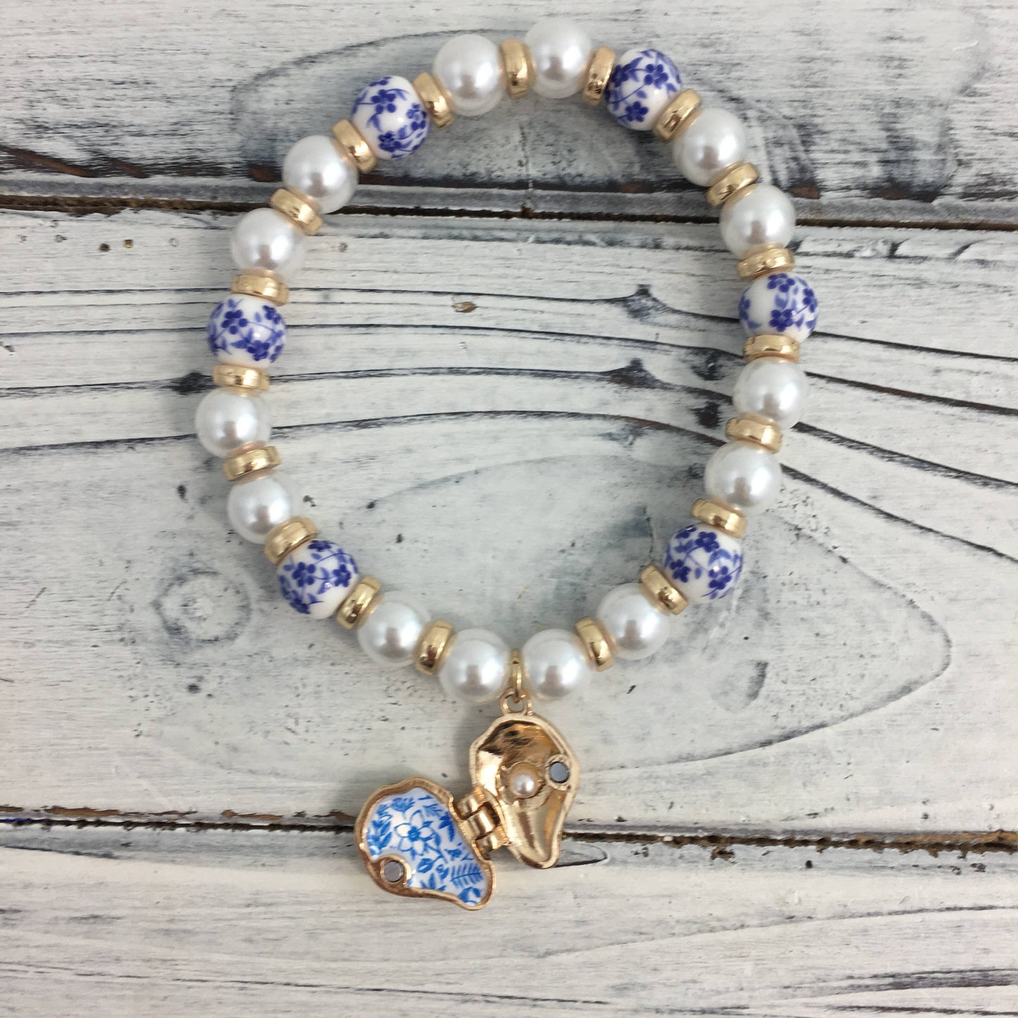 Willow Pattern Oyster Locket Charm Bracelet