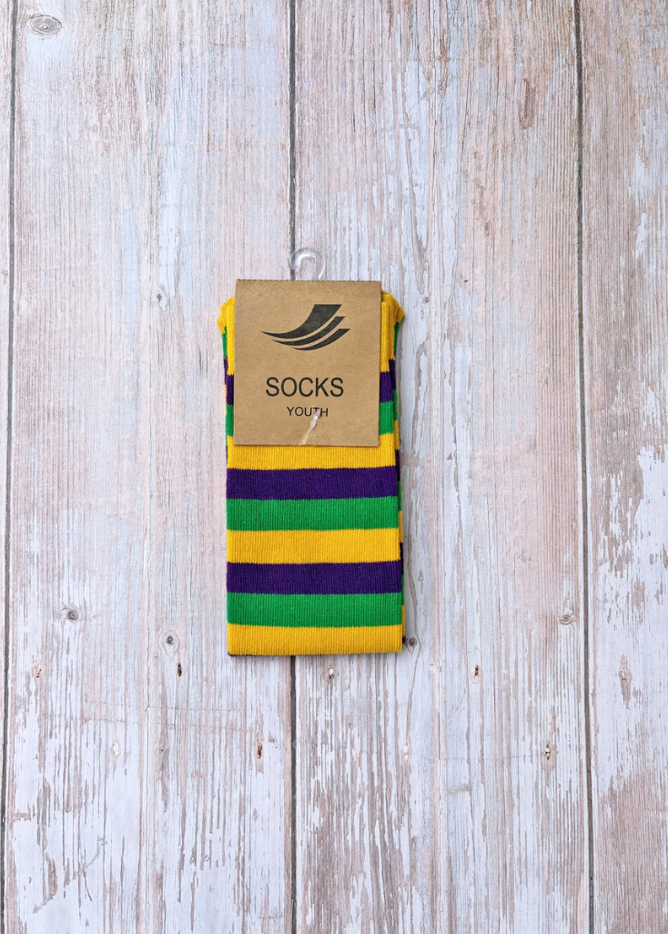 Rugby Mardi Gras Striped Ribbed Socks