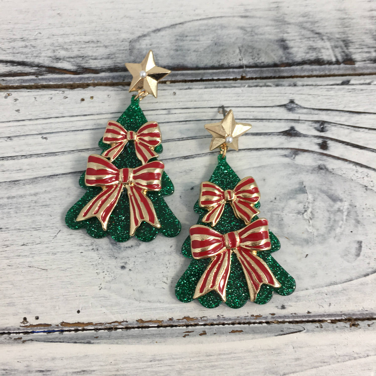 Christmas Trees With Bows Earrings