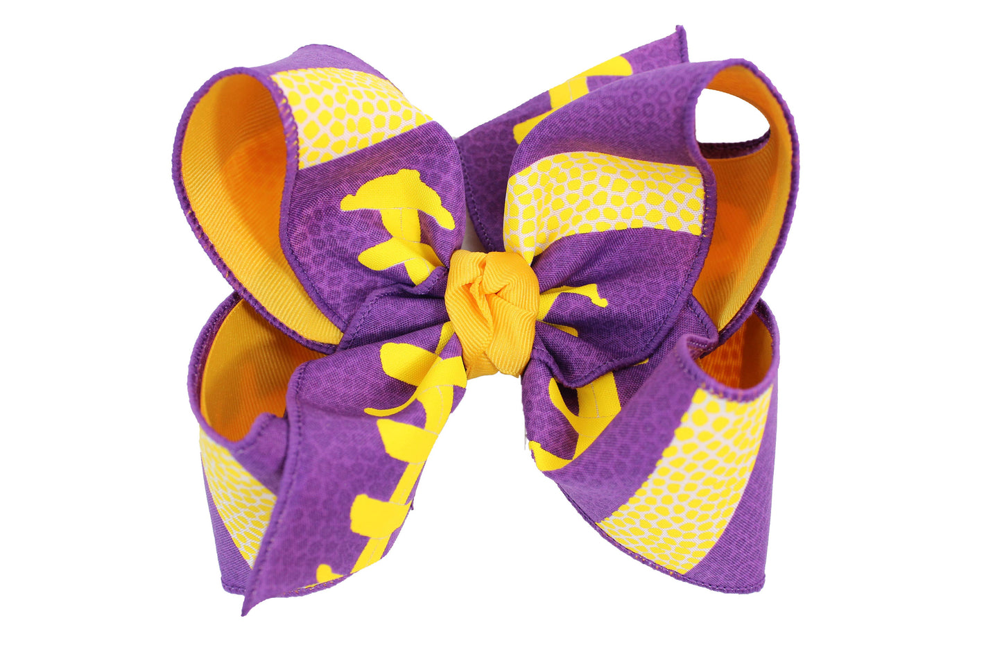 PURPLE & YELLOW GOLD FOOTBALL BOW: 5.5" HUGE