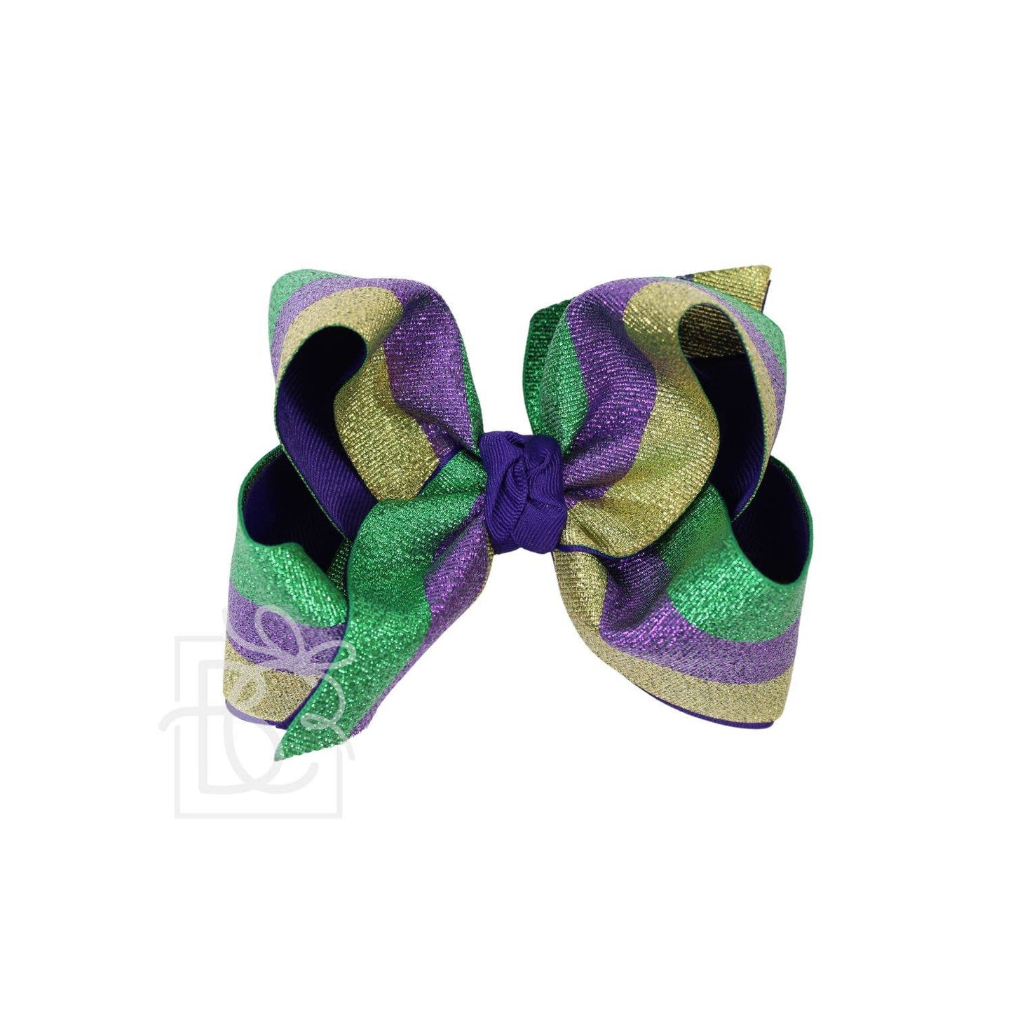 Layered Mardi Gras Metallic Bow on Alligator Cip: 5.5"