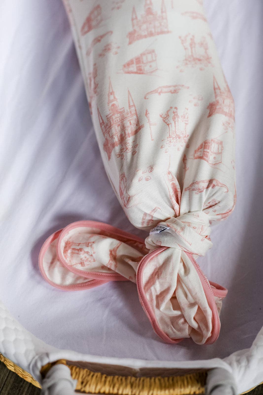 Nola Pink Toile Bamboo Knotted Gown: Newborn