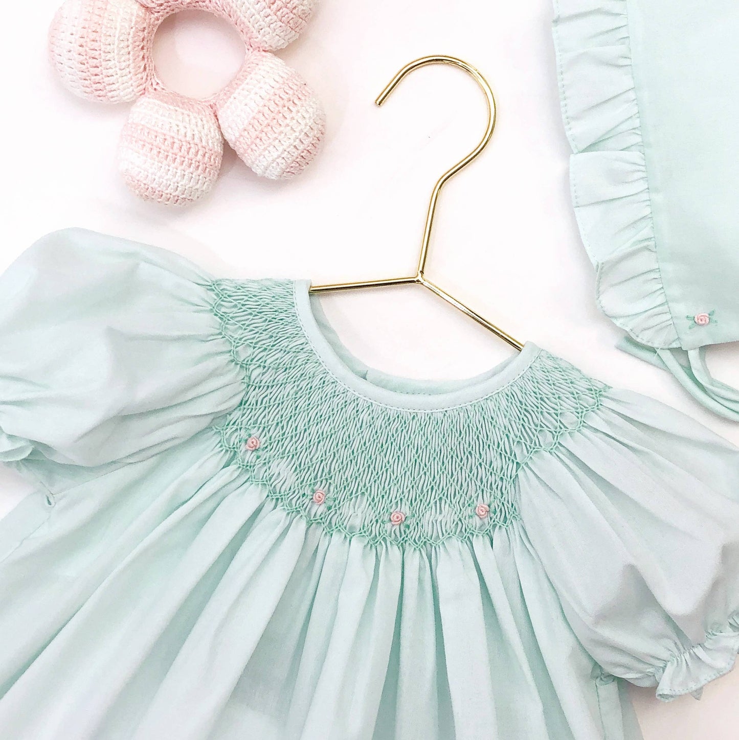 Mint Smocked Daygown with Raglan Embroidery