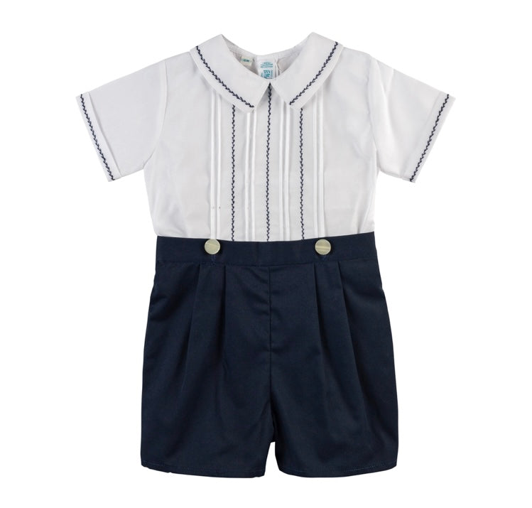 Feltman Navy Feather Stitched Bobbly Suit
