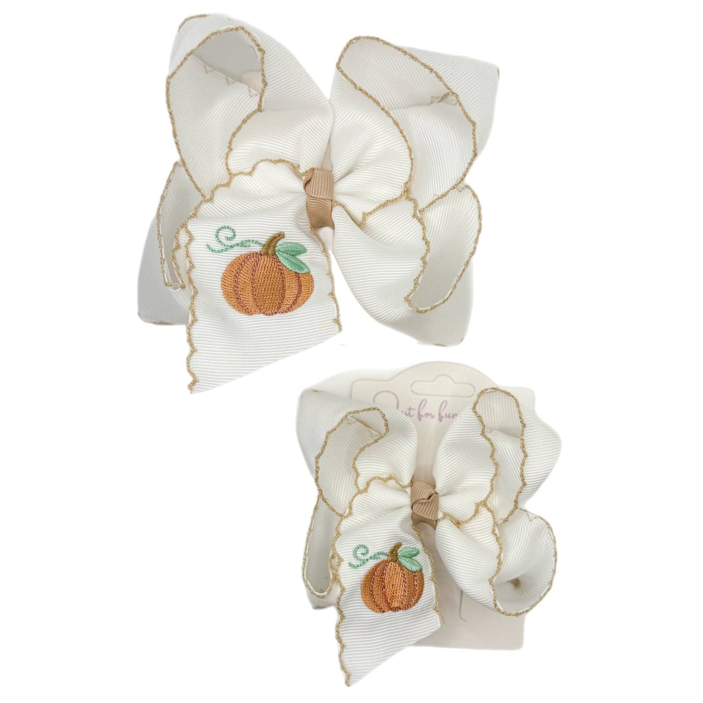 Heirloom Pumpkin Embroidered Bows: 4 inch