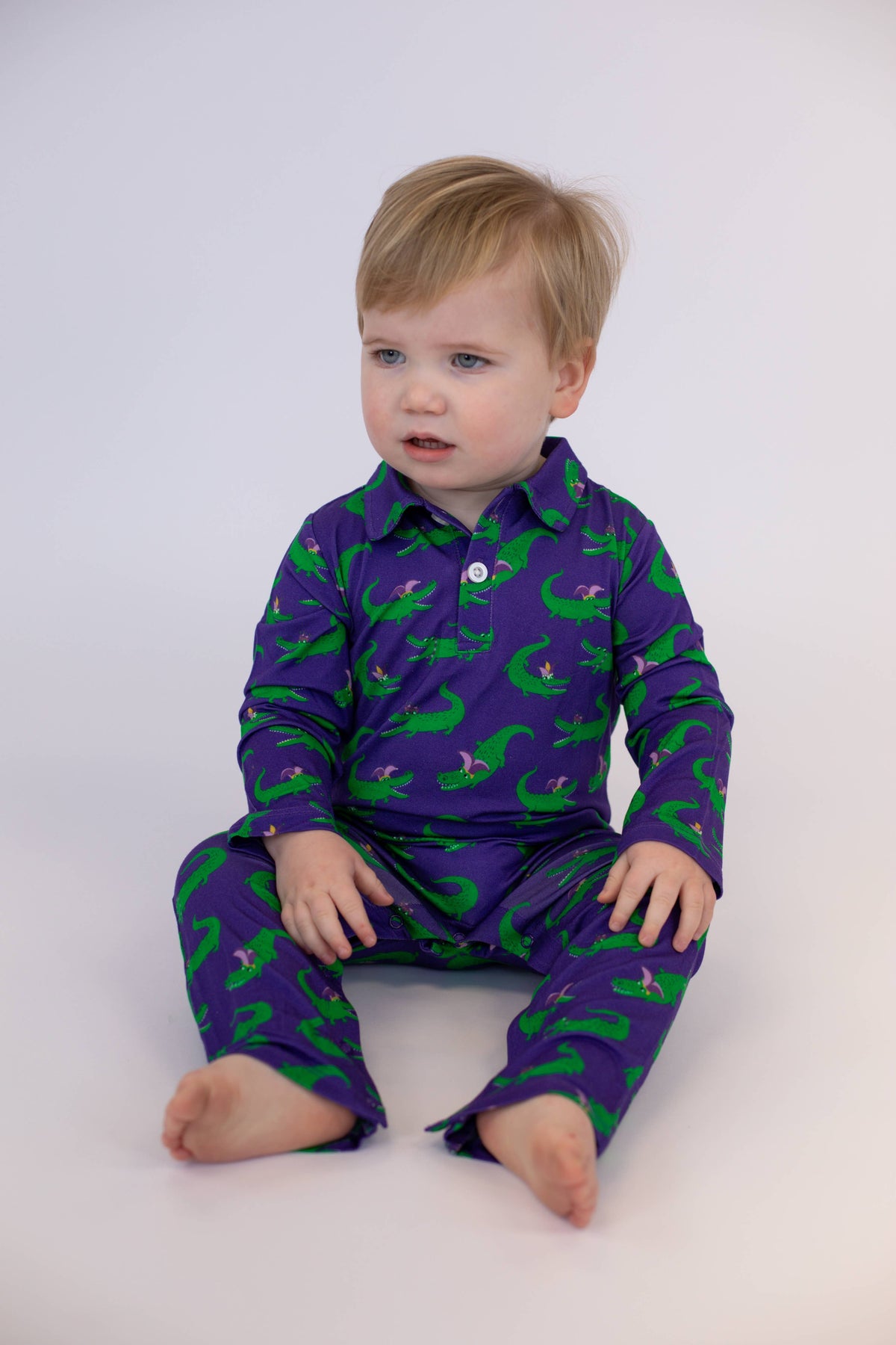 Mardi Gras Gator Krewe Bamboo Polo Romper