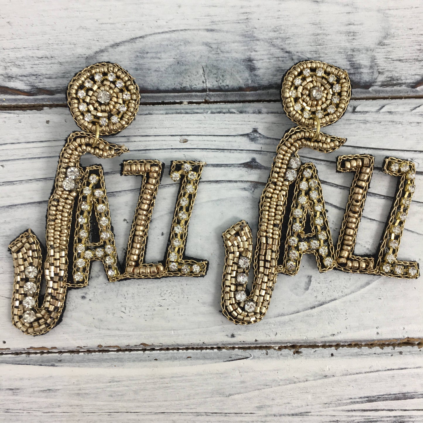 Beaded jazz saxophone earrings