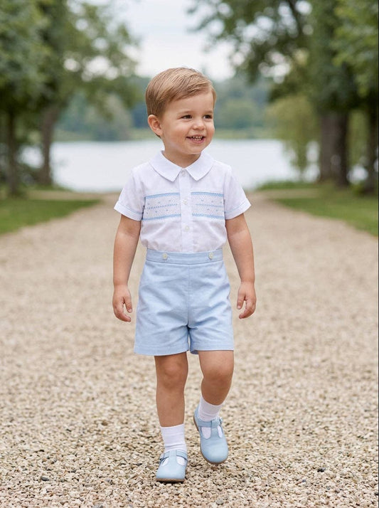 Smocked Swiss Blue Boy Bobby Suit