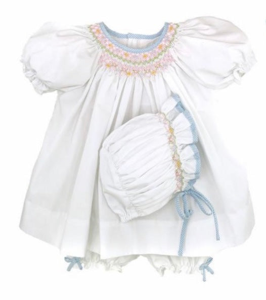 White Smocked With Blue Trim