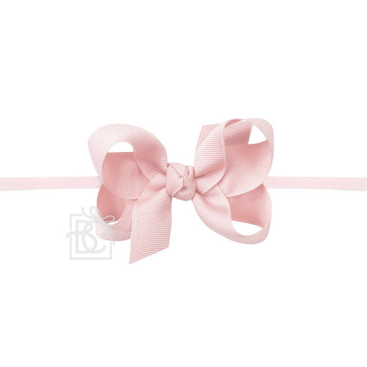1/4" NYLON PANTYHOSE HEADBAND W/SIGNATURE GROSGRAIN BOW: L. PINK / 3.5" Medium