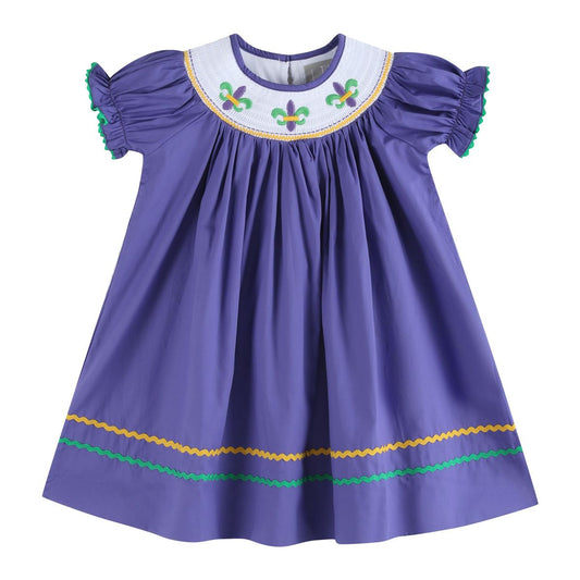 Mardi Gras Smocked Bishop Dress