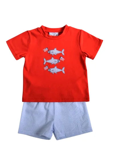 Patriotic Boy Shark Short set