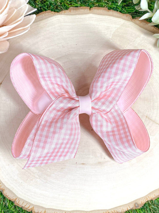 Pink Gingham Classic Boutique Hair Bow